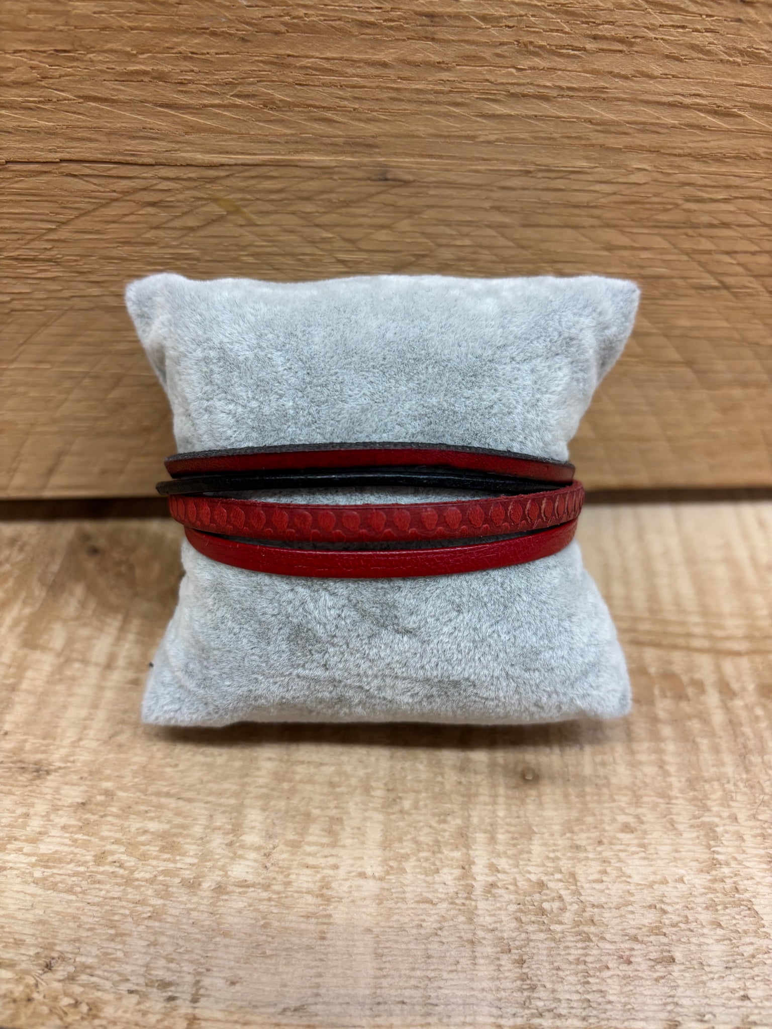 BRACELET CUIR CRÉART "IMPRESSION" ROUGE