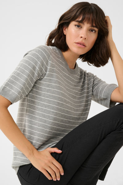 CHANDAIL KAFFE "LIZZA STRIPED" GREY MELANGE/CHALK