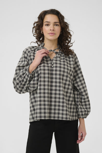 BLOUSE KAFFE "ELNA" GREY CHECK