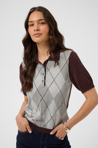 CHANDAIL KAFFE "GIZZA ARGYLE POLO" FUDGE & GREY ARGYLE