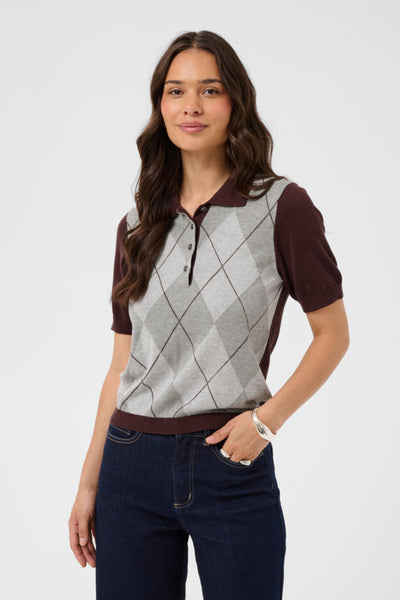 CHANDAIL KAFFE "GIZZA ARGYLE POLO" FUDGE & GREY ARGYLE