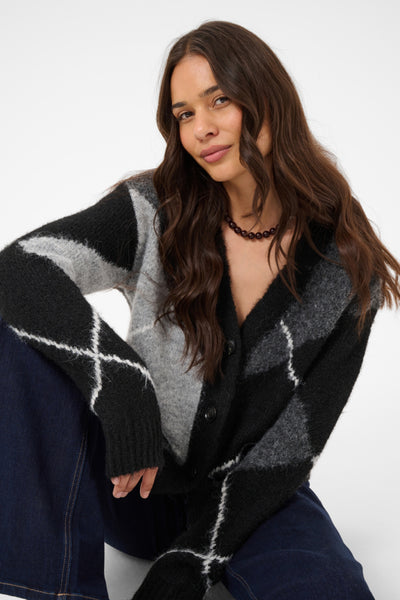 CARDIGAN KAFFE "GRITH" GREY MELANGE & BLACK