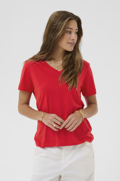 T-SHIRT CREAM "NAIA" HIGH RISK RED