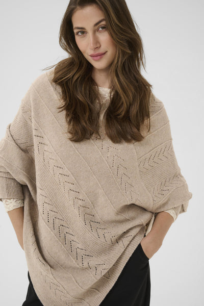 PONCHO TRICOT CREAM "HOLIDAY" COBBLESTONE MEL