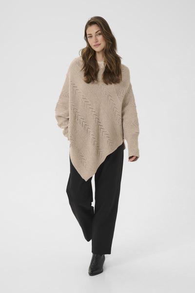 PONCHO TRICOT CREAM "HOLIDAY" COBBLESTONE MEL