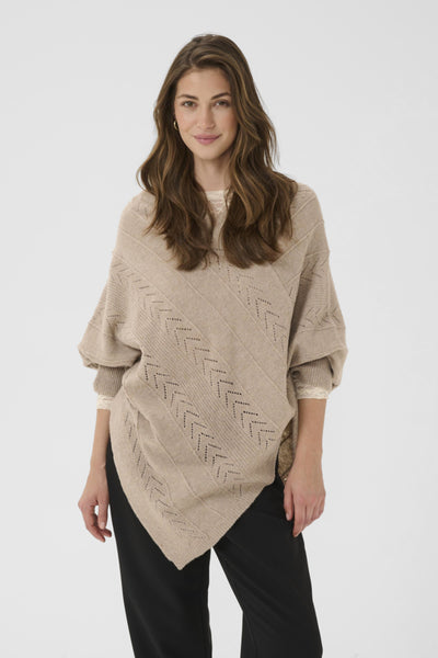 PONCHO TRICOT CREAM "HOLIDAY" COBBLESTONE MEL