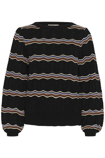 CHANDAIL TRICOT CREAM "WAVY" BLACK STRIPES