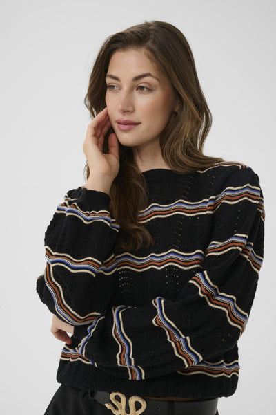 CHANDAIL TRICOT CREAM "WAVY" BLACK STRIPES