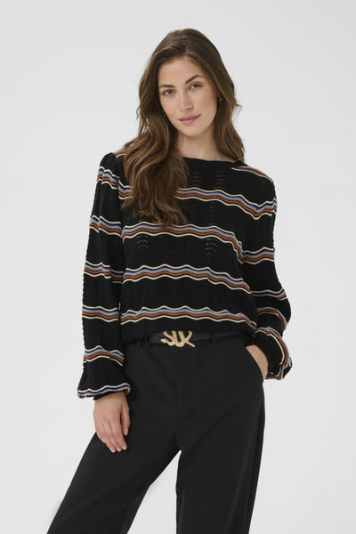 CHANDAIL TRICOT CREAM "WAVY" BLACK STRIPES
