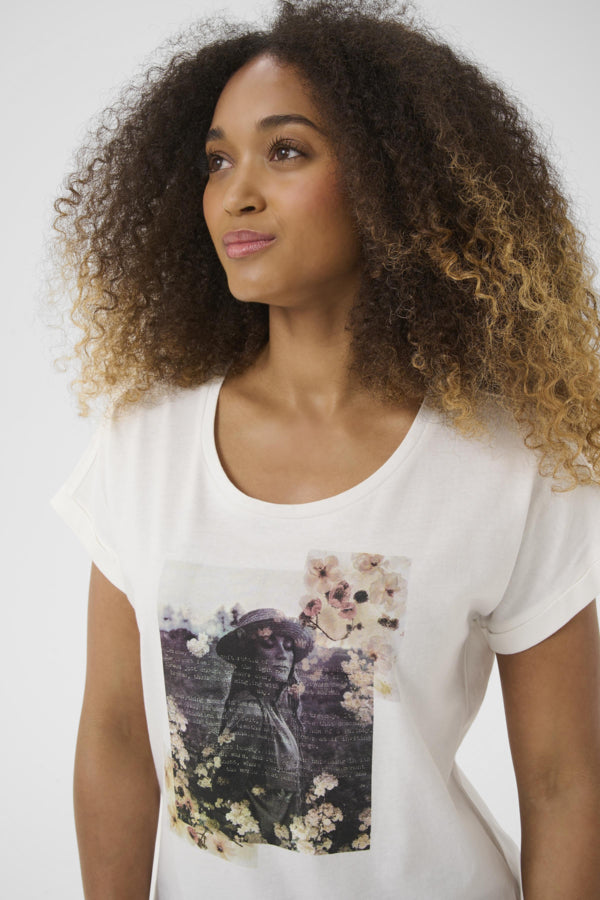 T-SHIRT CREAM "MIAS" CALM TEXT FLORAL