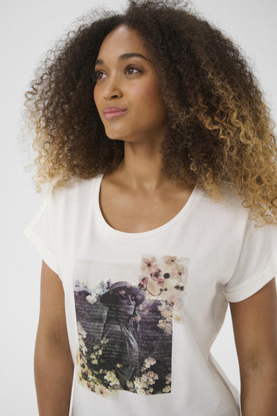 T-SHIRT CREAM "MIAS" CALM TEXT FLORAL
