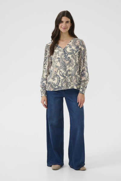 BLOUSE CREAM "BEA" BLUE PAISLEY