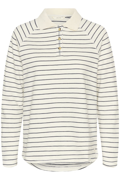 CHANDAIL CREAM "VERMA POLO" WHISPER & NAVY STRIPE