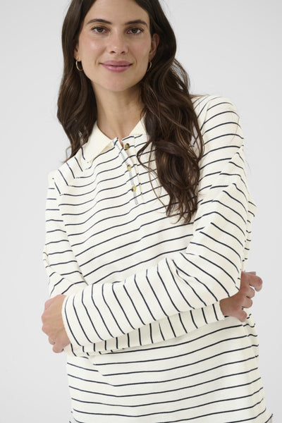 CHANDAIL CREAM "VERMA POLO" WHISPER & NAVY STRIPE