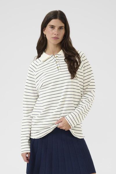 CHANDAIL CREAM "VERMA POLO" WHISPER & NAVY STRIPE