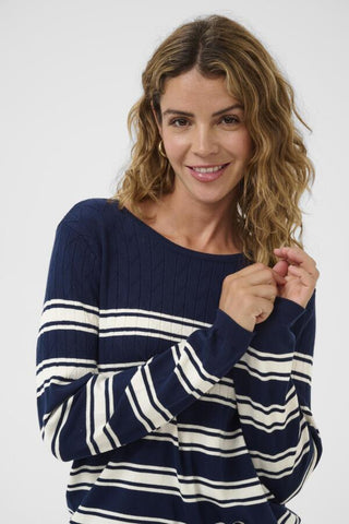 CHANDAIL CREAM "VILLEA" NAVY BLAZER STRIP