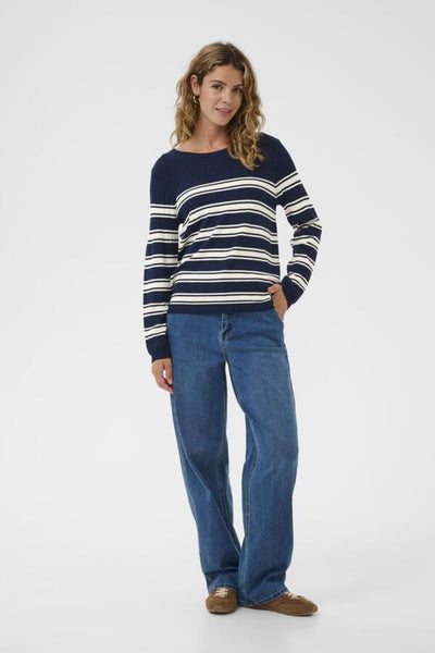 CHANDAIL CREAM "VILLEA" NAVY BLAZER STRIP