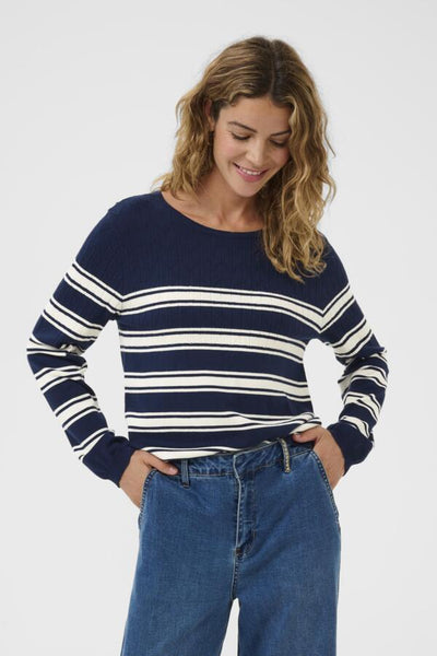 CHANDAIL CREAM "VILLEA" NAVY BLAZER STRIP