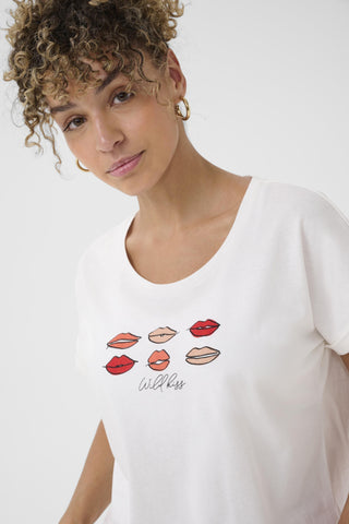 T-SHIRT CREAM "LUMILLA" RED LIPS