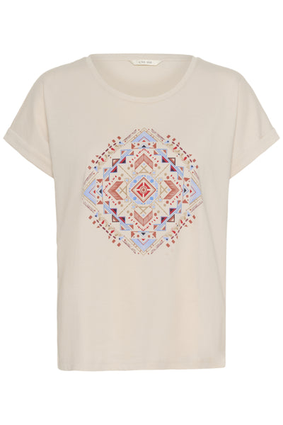 T-SHIRT CREAM "WRIKKI" RED AZTEC