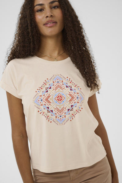 T-SHIRT CREAM "WRIKKI" RED AZTEC