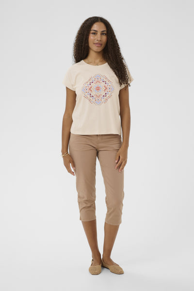T-SHIRT CREAM "WRIKKI" RED AZTEC
