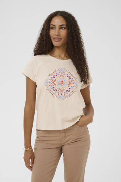 T-SHIRT CREAM "WRIKKI" RED AZTEC