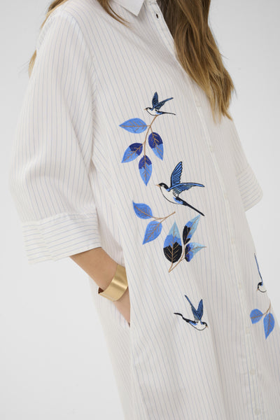 ROBE CREAM "SILJE" WHITE BLUE STRIPE