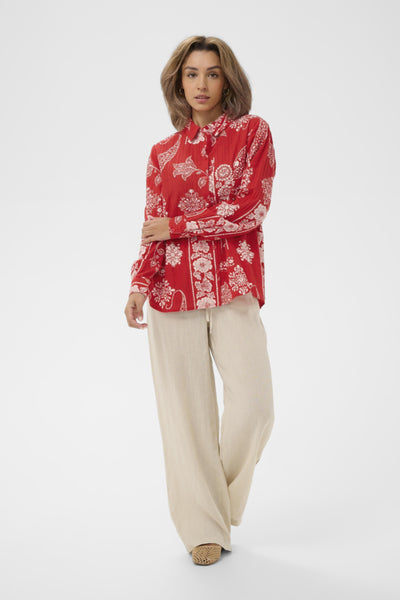 CHEMISE CREAM "GIANNA" RED ETHNIC PRINT