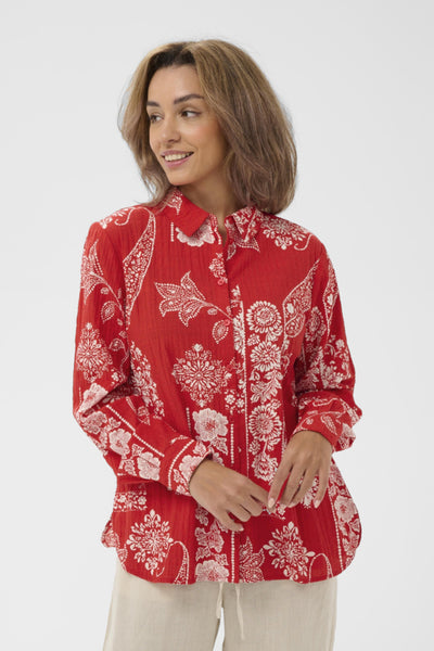 CHEMISE CREAM "GIANNA" RED ETHNIC PRINT