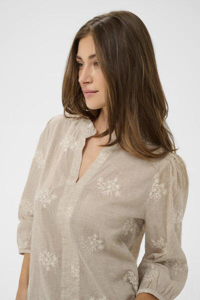 BLOUSE CREAM "KOREY" BROWN & WHITE