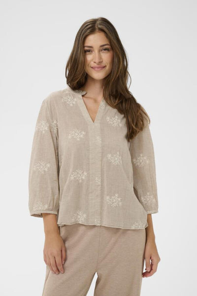 BLOUSE CREAM "KOREY" BROWN & WHITE