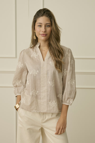 BLOUSE CREAM "KOREY" BROWN & WHITE