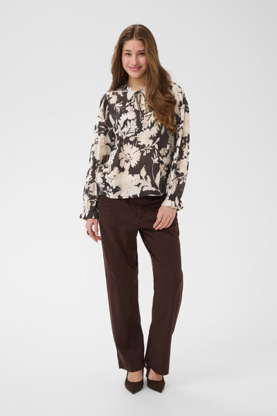 BLOUSE CREAM "HAILEY" DARK BROWN FLOW