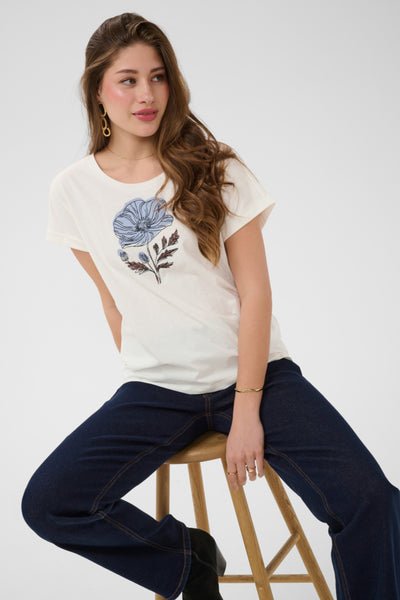 T-SHIRT CREAM "MUNNI" BLUE FLOWER