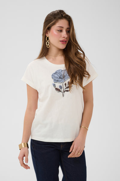 T-SHIRT CREAM "MUNNI" BLUE FLOWER