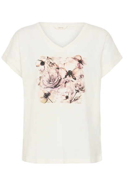 T-SHIRT CREAM "YING" BEIGE FLOWER COLLAGE