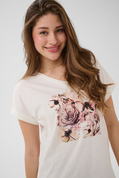T-SHIRT CREAM "YING" BEIGE FLOWER COLLAGE