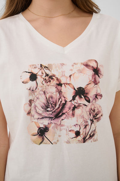 T-SHIRT CREAM "YING" BEIGE FLOWER COLLAGE