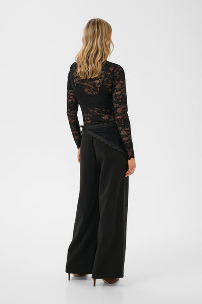 PANTALON CREAM "BINE LACE BELT" PITCH BLACK