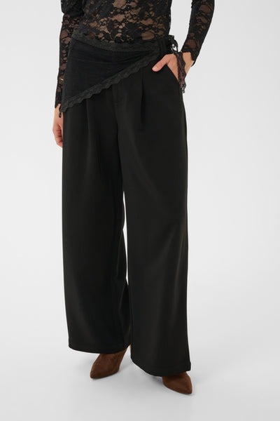 PANTALON CREAM "BINE LACE BELT" PITCH BLACK