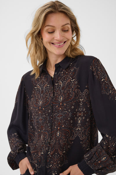 BLOUSE CREAM "JOSIA" BLACK ETHNIC FLOR