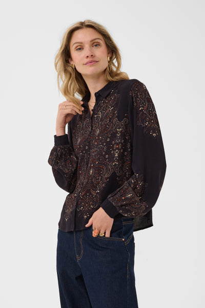 BLOUSE CREAM "JOSIA" BLACK ETHNIC FLOR
