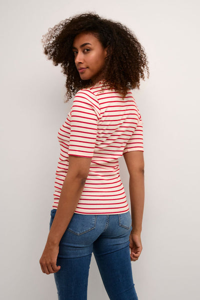 T-SHIRT CULTURE "DOLLY" WHITE RED STRIPE