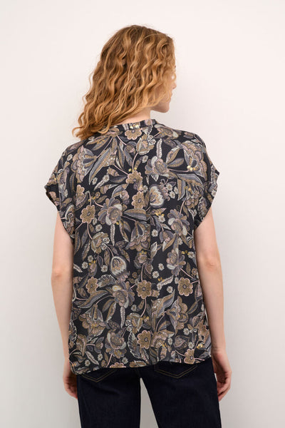 PETITE BLOUSE CULTURE ''DITTEMARIE'' BLACK FLOWER FOIL