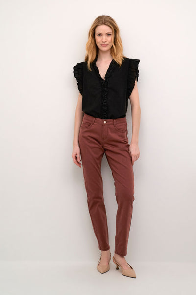 PANTALON TWILL CREAM "ANN COCO FIT" RUM RAISIN