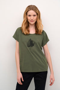 T-SHIRT CREAM "YGIA" PITCH BLACK TREE LEAF