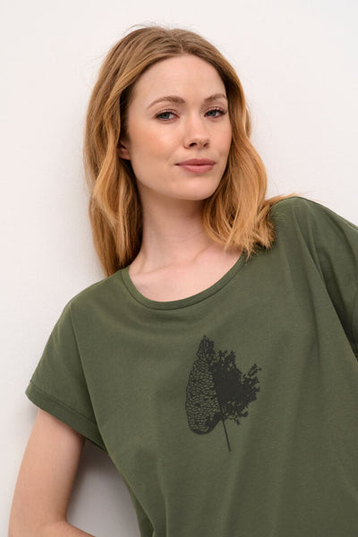 T-SHIRT CREAM "YGIA" PITCH BLACK TREE LEAF