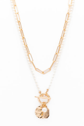 COLLIER MULTI-RANGS "PERLES & MAILLES" GOLD (1603)