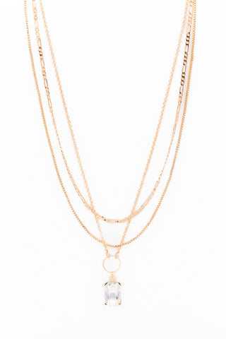 COLLIER MULTI-RANGS "CRYSTAL & CHAINES" GOLD (1611)